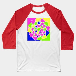 Square ornament with random geometric repeated shapes in bright neon colors Baseball T-Shirt